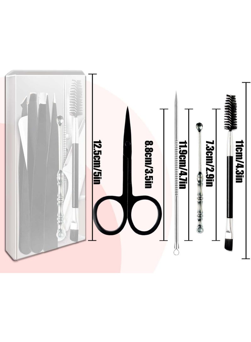 [9+1 PCS] Tweezers Kit Tweezer for Women Facial Hair Removal Tweezers Professional Tweezers Set Eyebrow Tweezer, Professional Stainless Steel Eyebrow for Women &Men, Black Beauty Sets - Image 3